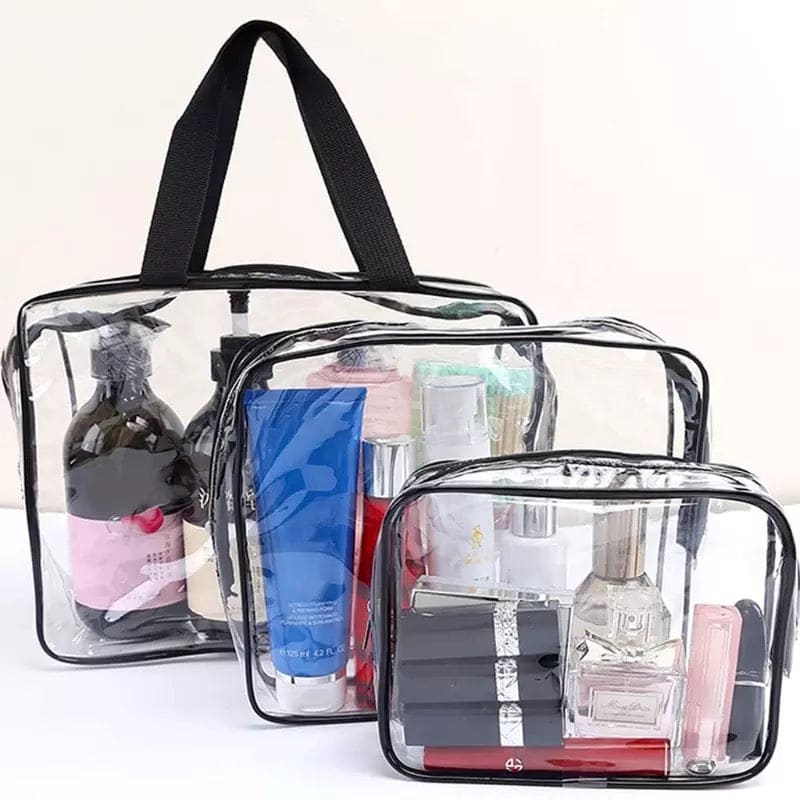 Makeup Storage Grooming Bag Set, Transparent Clear Cosmetic Bag, Transparent Toiletry Bag, Water Proof Plastic Travel Cosmetic Bag, SML Bag Makeup Storage Grooming Bag Set, Transparent Clear Cosmetic Bag, Transparent Toiletry Bag, Water Proof Plastic Travel Cosmetic Bag, SML Bag
